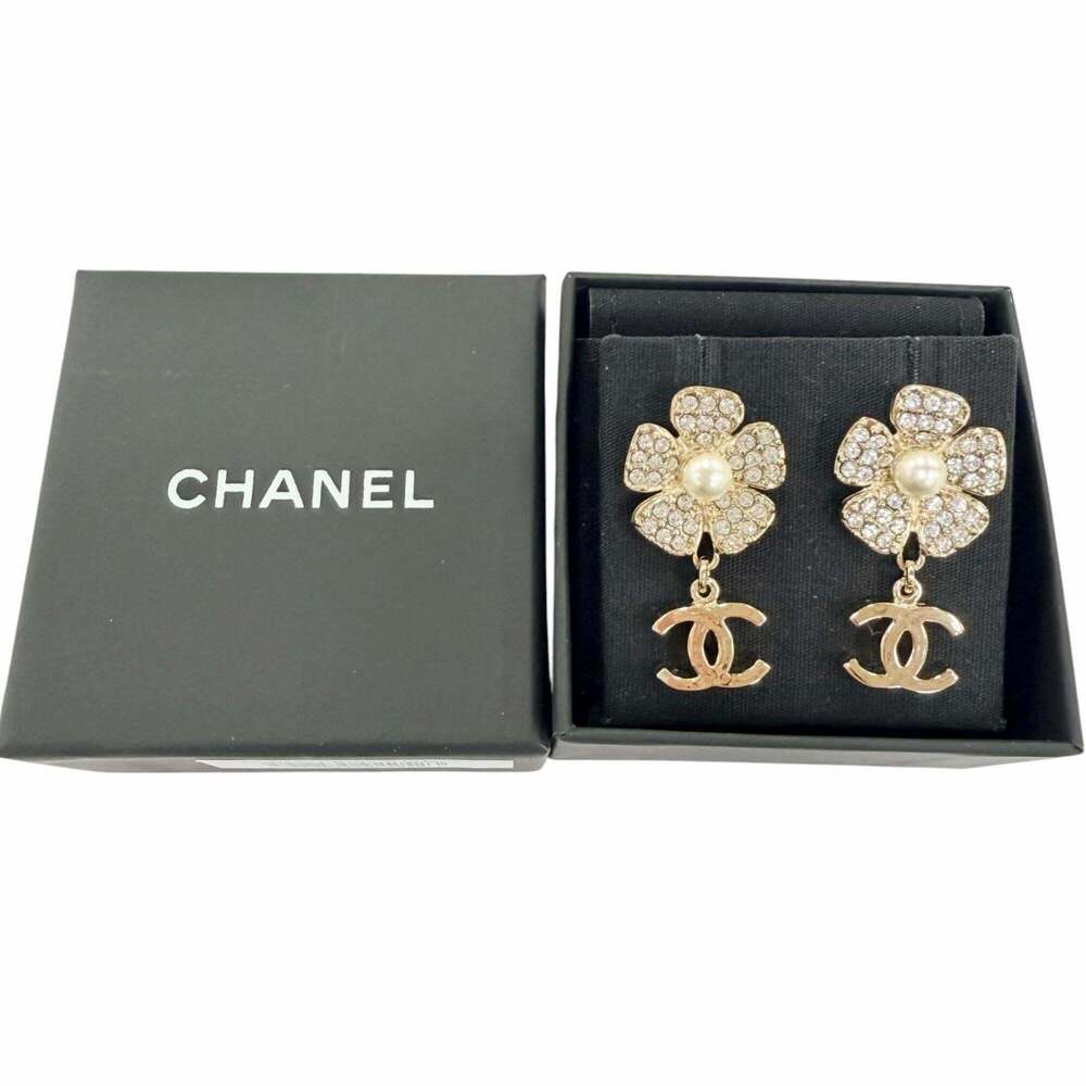 CHANEL Authentic Gold Pearl Logo Earrings - Picture 2 of 7